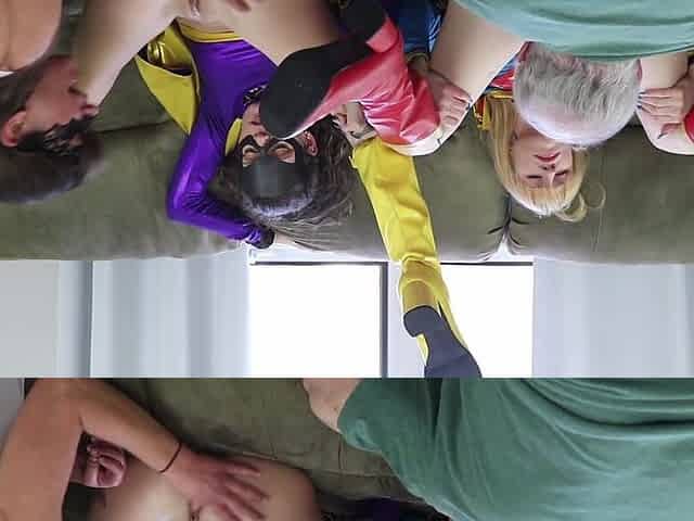 Behind the scenes - Batgirl and supergirl bang old villian