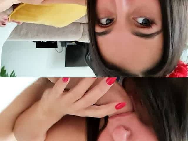 Big tit brunette sucks a big cock blowjob POV