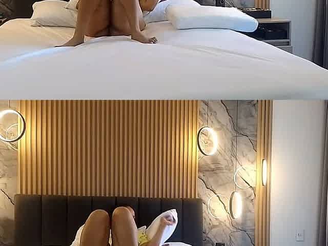 Housemaid Has a Big, Nice Ass and Masturbates on Her Boss's Bed While He Works