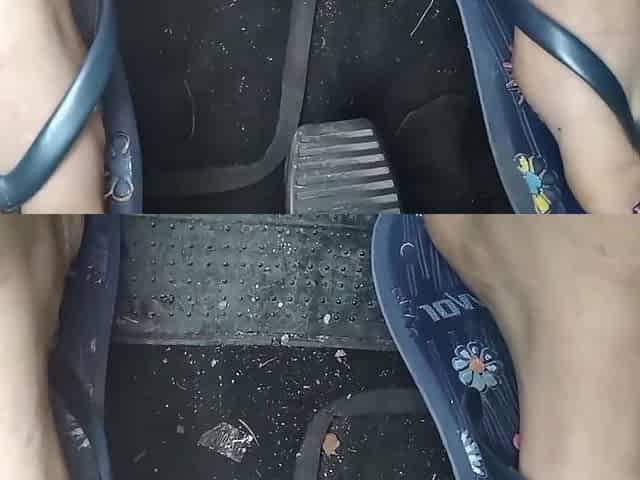 Sweaty Feet in Really Tasty Flip Flops Pedal Pumping on the Pedals of the Car