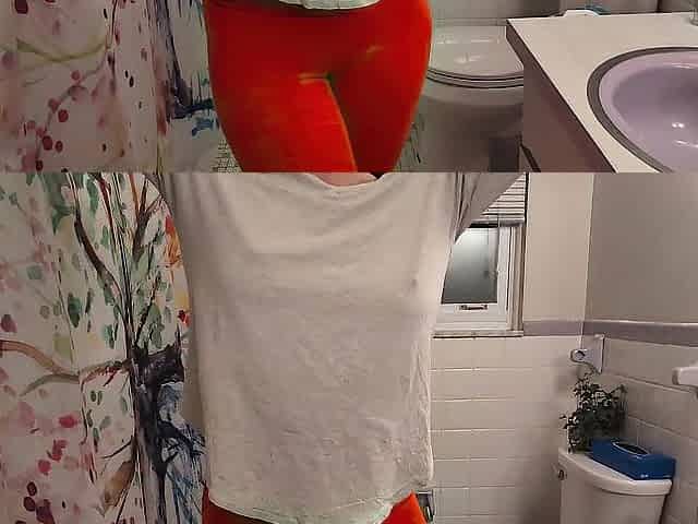amateur pee desperation and golden shower after yoga