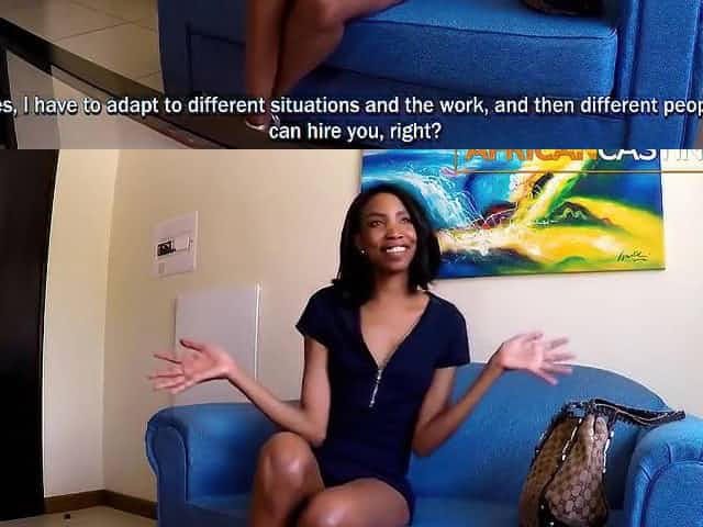 Skinny Tall Ebony Model Facialized By Big Cock On Fake Casti