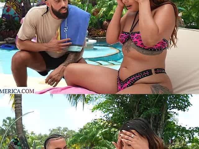 Mixed hottie C. StyleX gets pounded poolside by friend's husband