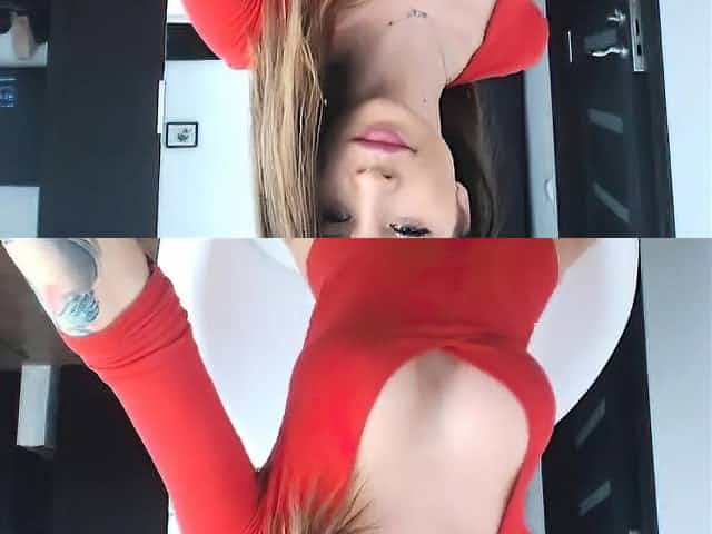 Amateur blonde Kaira in mini skirt masturbation scene