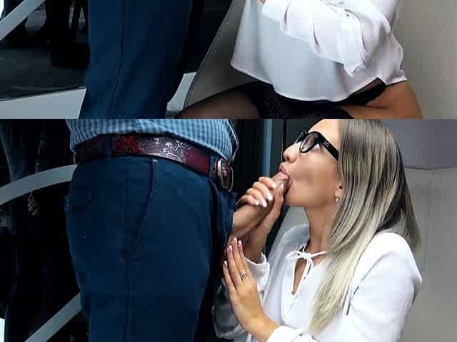 Blonde Suck Big Cock and Handjob for Cum in Mouth