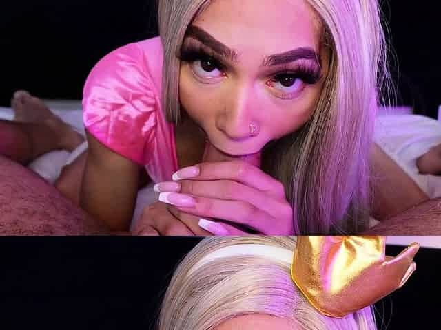 Black TS Beauty Mirage Desire Cums In Princess Peach