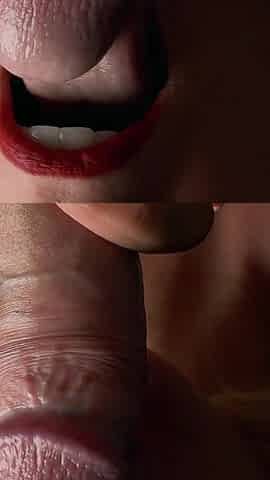 Red Lips and Tongue Edging Blowjob