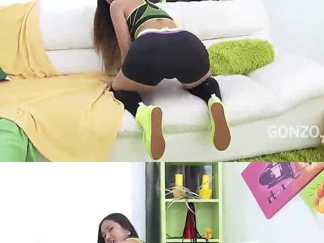 Lustful fetish queen takes triple anal with a smile as the dudes pump her full of their sexy loads