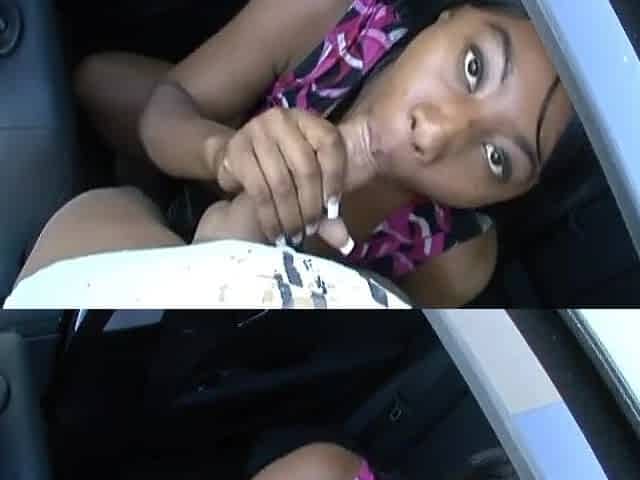 Black Pure Shuga enjoys her snatch in the back seat