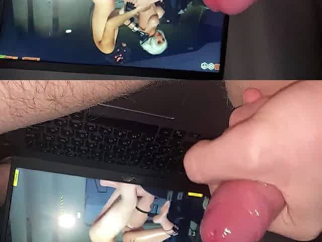 the man masturbates to the hotty who is drilled hard in doggystyle from a porn game