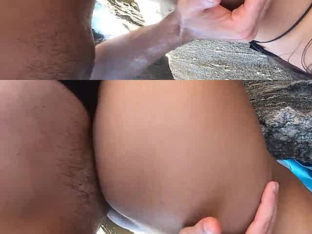 Brilliant outdoor fuck with loads of cum on her back