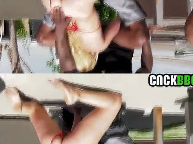 Blond Floozy Team-fucked By Large Ebony Rods In Front Of Cuck BF