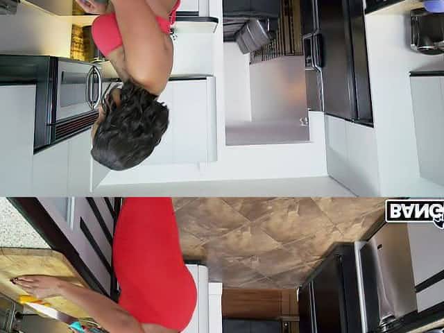 Slutty and super sexy black housewife is fucked doggy in the kitchen