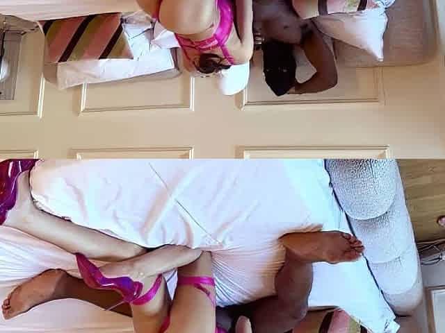 Black stud cums on cuckold white wife's bald pussy and