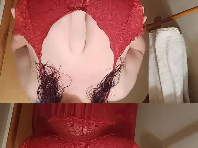 big beautiful woman moist hair, red underware, huge natural melons