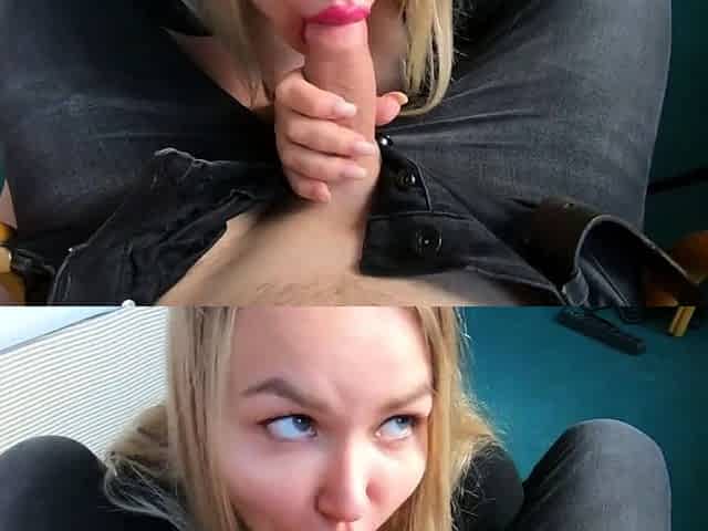 Blonde Amateur Teen Sucks and Swallows Big Cock