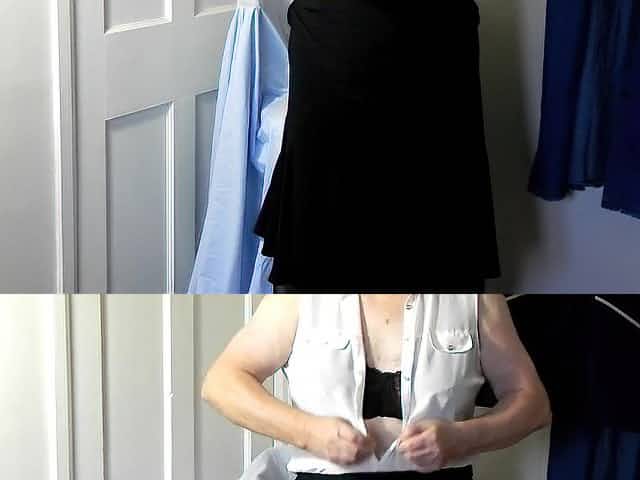 Dee undressing and getting ready for work