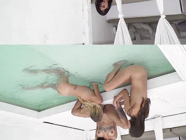 Cindy's Raunchy Lesbian Threesome Ignites Wild Poolside Heat