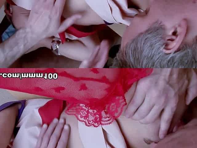 Deepthroat and double penetration in crazy threesome for small blonde - MMM100