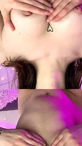 Amateur busty brunette masturbates and does hand job