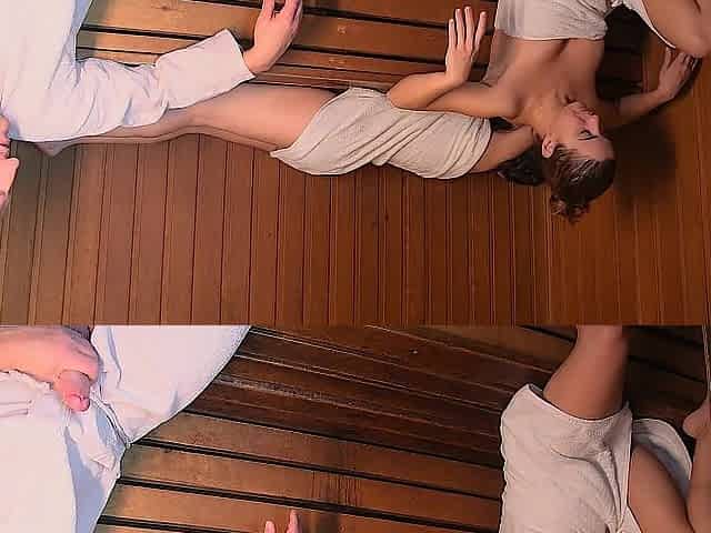 PUBLIC SAUNA: THIS GUY closed the door and screwed me hard! I had to gulp his cum!