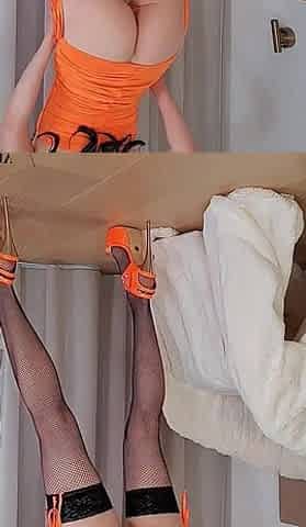 Long Legs, Stockings, High Heels and a Bright Orange Dress. Laony Does Some Candid Posing for You