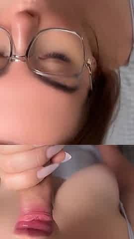 A Young, Cute Beauty in Glasses Received a Portion of Sperm in Her Mouth!