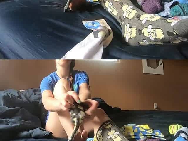 Trying on different socks, tickling and foot worship