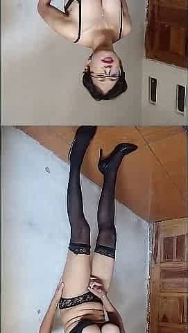 An Amateur T-girl In A Ebony Brassiere And Nylons Is Cumming On A Handkerchief