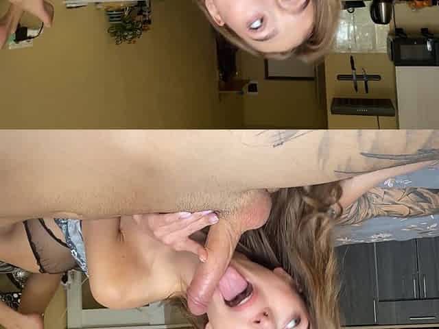 Skinny bitch cums so much and begs for facial