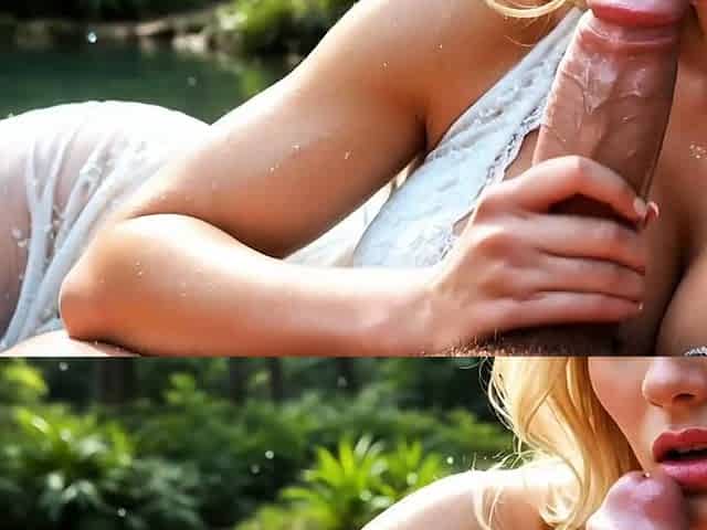 Hot MILF take rough poolside sex in a secret forest paradise