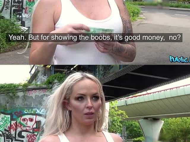 Golden-haired British Breasty Student get HUUUUUUGE Facial in Public - Public Agent