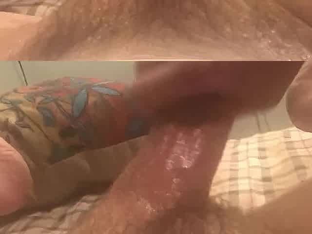 Large cum discharged after and hour of edging for thick hard lubed dick