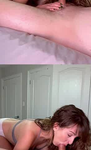 Small tit brunette gives a nice hard blowjob and fuck