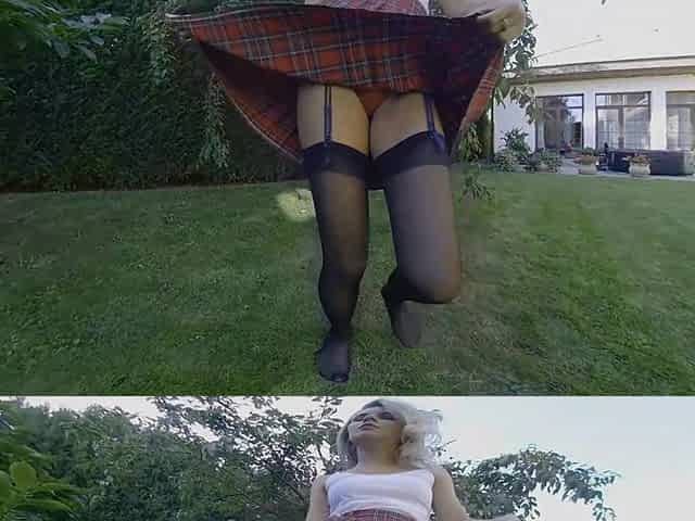 Girl in the Tartan Kilt - Stunning Kate Jones: Kilt Tease in Panties, Garter Belt & Stockings