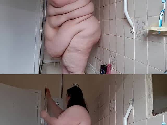 SSBBW Lady Brads shower & stomach jiggles
