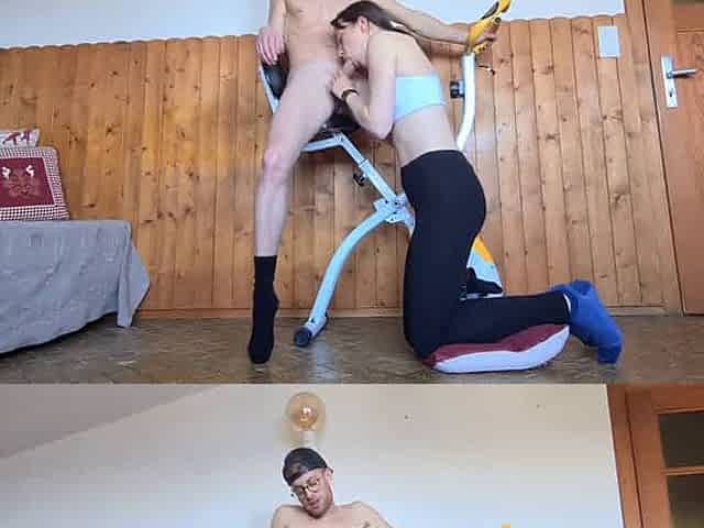 Acrobatic Sex with Fit Girl on Stationary Bike in the Gym