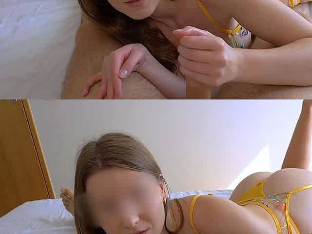 POV fuck with big ass teen, big cock cumshot on belly -