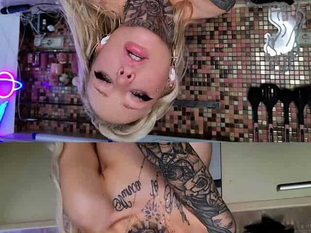 Sexy Blonde Babe With Big Boobs Strips Bra