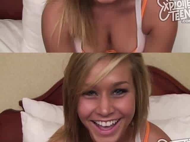 GORGEOUS blonde 18 year old with an amazing body sucks cock