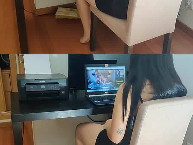 Caught secretary masturbating watching porn with hose so, I made her pay for it
