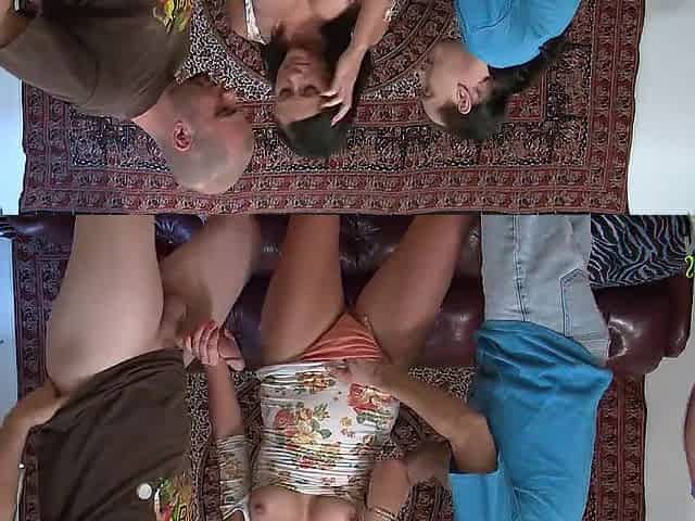 Her shaggy lawn was ravaged by the team fuck hogs seeking out the juicy love tube