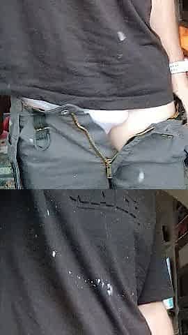 Morning urinate, white cotton pants, foreskin closeup with leaks