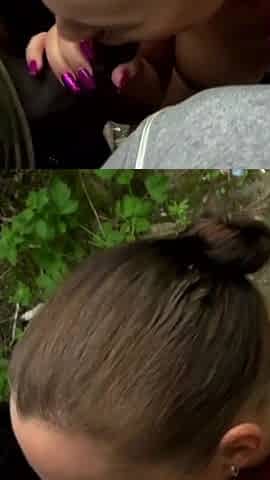 Outdoor threesome fuck for sexy big ass brunette