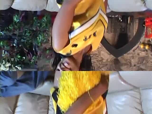 Ebony cheerleader gets her snatch slammed