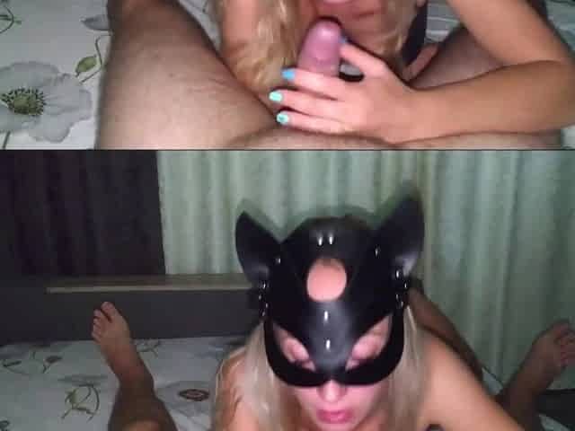 Lascivious cum floozy sucks rod showing her feet soles until gets cum in her throat