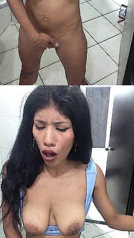 Latin babe satisfies her vagina in a public washroom