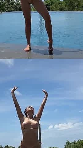 Sunbathing at the Public Pool in Micro Bikini, Boobs, Pussy