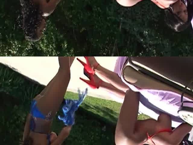 Interracial Trio with a White Large Weenie Facing 2 Breasty Ebony Twats