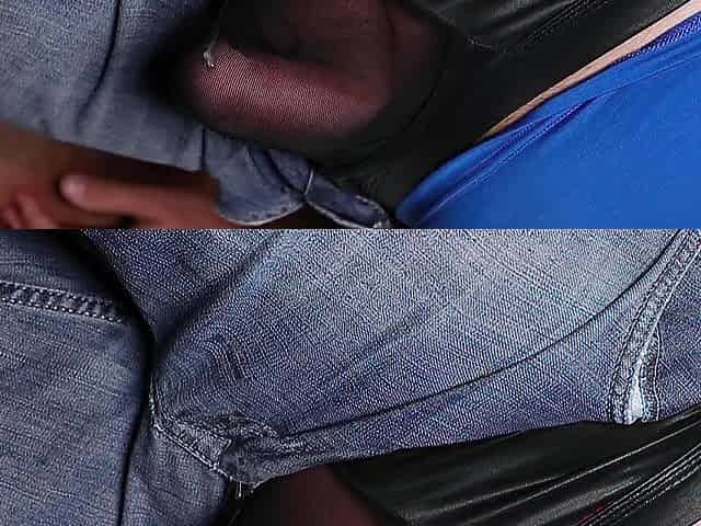 Tugjob inside transparent stud boxers and ejaculation inside